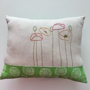 Accent Throw Pillow Embroidered Flowers